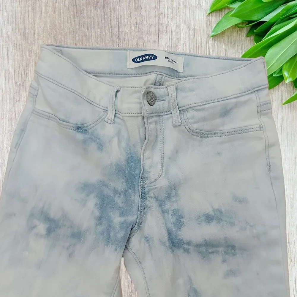 Old Navy Girls Ballerina Jeggings 10 Light Blue Raw Hem Stretch Adjustable Waist